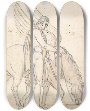 Triptych art skateboard deck of Bertel Thorvaldsen Bellerophon And Pegasus by Bertel Thorvaldsen (1770-1844)
