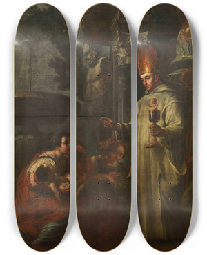 Triptych art skateboard deck of Jan Erasmus Quellinus Miracle Of Saint Hugh Of Lincoln by Jan Erasmus Quellinus (1634-1715)