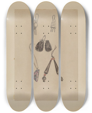 Triptych art skateboard deck of Melita Hofmann Earrings by Melita Hofmann (1907-1976)