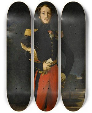 Triptych art skateboard deck of Jean Auguste Dominique Ingres Portraitof Prince Ferdinandphilippe Duc Dorlans Before The Chteau De Saintclouds Garden by Jean Auguste Dominique Ingres (1780-1867)