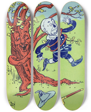Triptych art skateboard deck of William Wallace Denslow The Branches Bent Down And Twined Around Him by William Wallace Denslow (1856-1915)