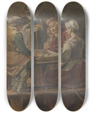 Triptych art skateboard deck of Willem Joseph Laquy Chequerboard Player by Willem Joseph Laquy (1738-1798)