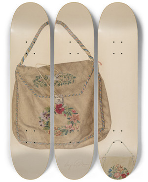 Triptych art skateboard deck of Georgine E Mason Bag by Georgine E Mason