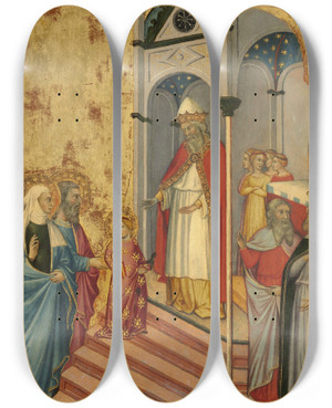 Triptych art skateboard deck of Andrea Di Bartolo The Presentation Of The Virgin In The Temple by Andrea Di Bartolo (1360-1428)