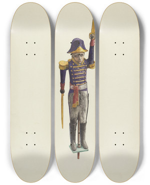 Triptych art skateboard deck of Laura Bilodeau Wooden Whirligig by Laura Bilodeau