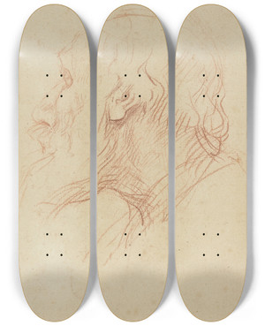 Triptych art skateboard deck of Alphonse Legros Study Of A Beggar by Alphonse Legros (1837-1911)