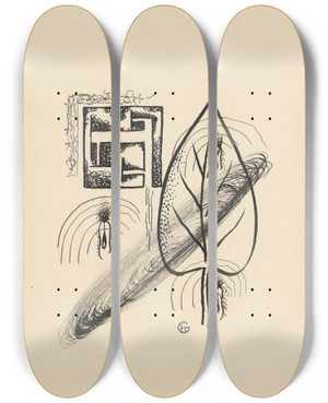 Triptych art skateboard deck of Mikul Galanda Letters From The Series Poems In Drawings by Mikulas Galanda (1895-1938)