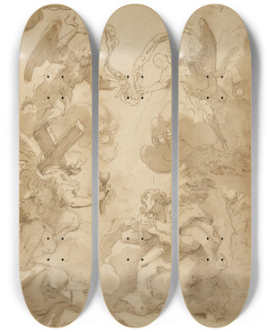 Triptych art skateboard deck of Circle Of Pietro Novelli The Agony In The Garden by Circle Of Pietro Novelli (1603-1647)