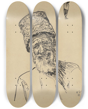 Triptych art skateboard deck of Heinrich Vogeler Russian Fisherman by Heinrich Vogeler (1872-1942)