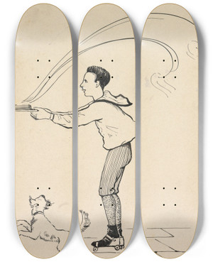 Triptych art skateboard deck of Gust Van De Wall Pern Jongen Met Etenswaren En Hond by Gust van de Wall Pern (1877-1911)