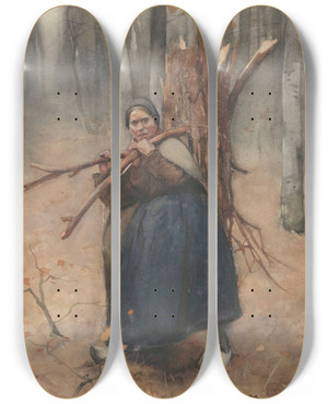 Triptych art skateboard deck of Willem Witsen Houtsprokkelaarster by Willem Witsen (1860-1923)