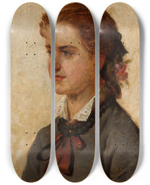 Triptych art skateboard deck of Wojciech Gerson Portrait Of A Young Girl by Wojciech Gerson (1831-1901)