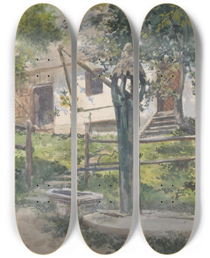 Triptych art skateboard deck of Carl Pippich Ziehbrunnen In Neuhofen An Der Ybbs by Carl Pippich (1862-1932)