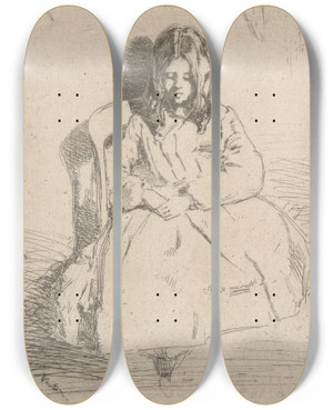 Triptych art skateboard deck of James Abbott Mcneill Whistler Annie Seated by James Abbott Mcneill Whistler (1834-1903)