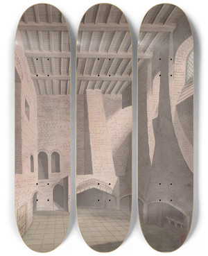 Triptych art skateboard deck of James Lambert Of Lewes Herstmonceux Castle East Sussex The Kitchen by James Lambert Of Lewes (1725-1788)