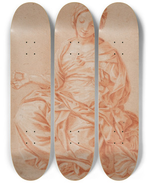Triptych art skateboard deck of Hendrik Krock Siddende Kvinde Med Turban by Hendrik Krock (1671-1738)