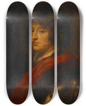 Triptych art skateboard deck of Follower Of Peter Paul Rubens Young Man In Armor by Follower Of Peter Paul Rubens (1577-1640)