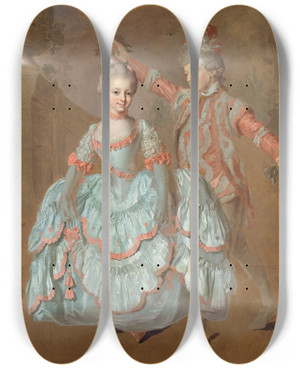 Triptych art skateboard deck of Lorens Pasch The Younger Dancing Children by Lorens Pasch the Younger (1733-1805)