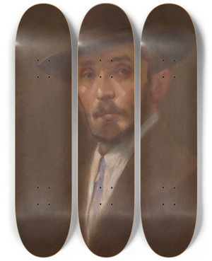 Triptych art skateboard deck of Milan Thomka Mitrovsk Selfportrait_2 by Milan Thomka Mitrovsky (1875-1943)