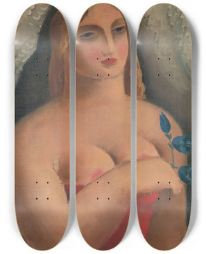 Triptych art skateboard deck of Mikul Galanda Woman With Bellflowers by Mikulas Galanda (1895-1938)