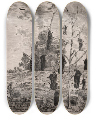 Triptych art skateboard deck of Flix Bracquemond Moles by Felix Bracquemond (1833-1914)