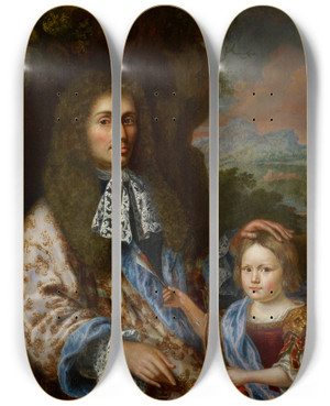 Triptych art skateboard deck of Pieter Leermans Portrait Of A Noble Man With His Little Son by Pieter Leermans (1635-1706)