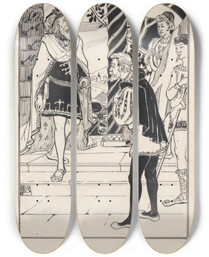 Triptych art skateboard deck of Jacob Pieter Van Den Bosch Kent Vermomd Bij King Lear by Jacob Pieter van den Bosch (1868-1948)