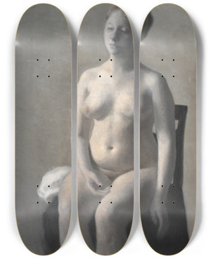 Triptych art skateboard deck of Vilhelm Hammershi Seated Female Nude by Vilhelm Hammershoi (1864-1916)