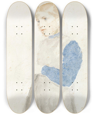 Triptych art skateboard deck of Albert Anker Study Of A Standinggirl by Albert Anker (1831-1910)