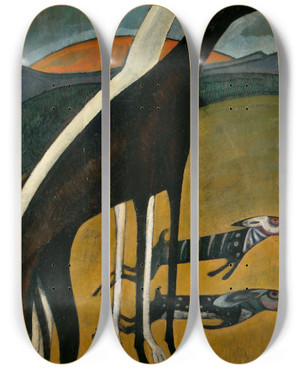 Triptych art skateboard deck of Amadeo De Souzacardoso Greyhounds by Amadeo de Souza-Cardoso (1887-1918)