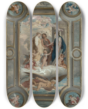 Triptych art skateboard deck of Oscarpierre Mathieu Allgorie Du Mariage by Oscar Pierre Mathieu (1845-1881)