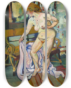 Triptych art skateboard deck of Suzanne Valadon Nu La Draperie by Suzanne Valadon (1865-1938)