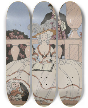 Triptych art skateboard deck of George Barbier La Leon Bien Apprise by George Barbier (1882-1932)