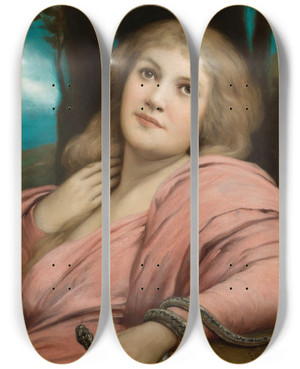 Triptych art skateboard deck of Gabriel Von Max Temptation by Gabriel Von Max (1840-1915)