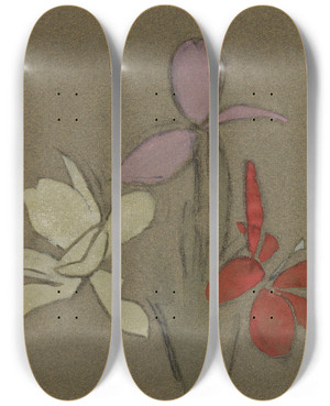 Triptych art skateboard deck of Helene Schjerfbeck Small Lilies by Helene Schjerfbeck (1862-1946)
