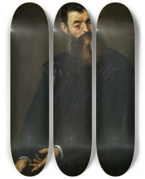 Triptych art skateboard deck of Jacopo Palma Il Giovane Portrait Of A Gentleman by Jacopo Palma Il Giovane (1548-1628)