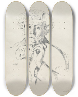 Triptych art skateboard deck of William Rothenstein Edmond De Goncourt by William Rothenstein (1872-1945)