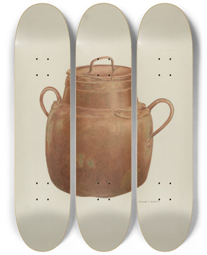 Triptych art skateboard deck of Edward Jewett Copper Cauldron by Edward Jewett (20-)