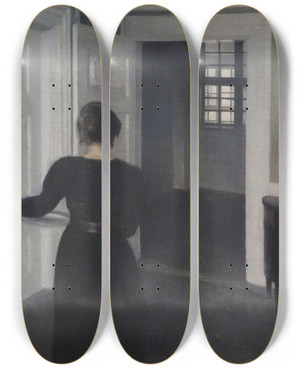 Triptych art skateboard deck of Vilhelm Hammershi Ida In An Interior by Vilhelm Hammershoi (1864-1916)