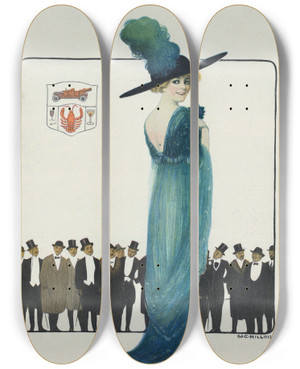 Triptych art skateboard deck of William Ely Hill Built For Speed 1912 Model by William Ely Hill (1887-1962)
