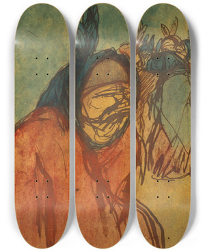 Triptych art skateboard deck of Isidre Nonell Group Of Cretins In Bo by Isidre Nonell (1872-1911)