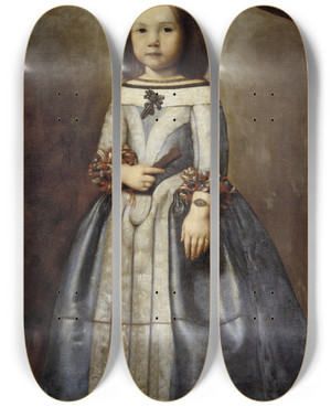 Triptych art skateboard deck of Alessandro Mattia Portrait Of Laura Chigi by Alessandro Mattia (1631)