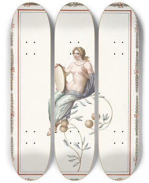 Triptych art skateboard deck of Pierrejean Mariette Partially Nude Woman Sitting On Flowering Branch Holding Tambourine by Pierre-Jean Mariette (1694-1774) Triptych art skateboard deck of Pierrejean Mariette Partially Nude Woman Sitting On Flowering Branch Holding Tambourine by Pierre-Jean Mariette (1694-1774)