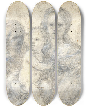Triptych art skateboard deck of Elisabetta Sirani Madonna And Child by Elisabetta Sirani (1638-1665)