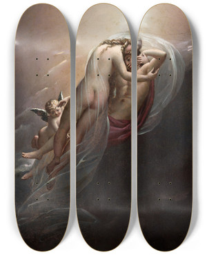 Triptych art skateboard deck of Anne Louis Girodettrioson Aurora And Cephalus by Anne Louis Girodet-Trioson (1767-1824)