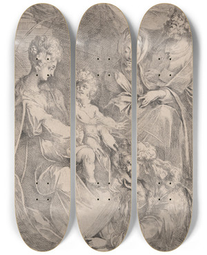 Triptych art skateboard deck of Jacques Bellange Virgin And Child Withsaints by Jacques Bellange (1575-1616)