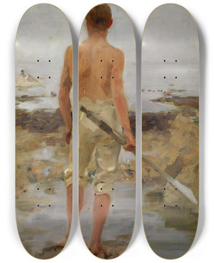 Triptych art skateboard deck of Henry Scott Tuke A Boy With An Oar by Henry Scott Tuke (1858-1929)