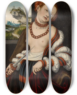 Triptych art skateboard deck of Lucas Cranach The Elder The Suicide Of Lucretia by Lucas Cranach The Elder (1472-1553)