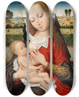 Triptych art skateboard deck of Master Of The Legend Of Saint Catherine Madonna And Child by Master of the Legend of Saint Catherine