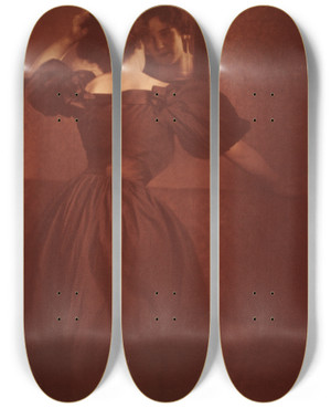 Triptych art skateboard deck of Heinrich Khn Woman Before A Mirror by Heinrich Kuhn (1866-1944)